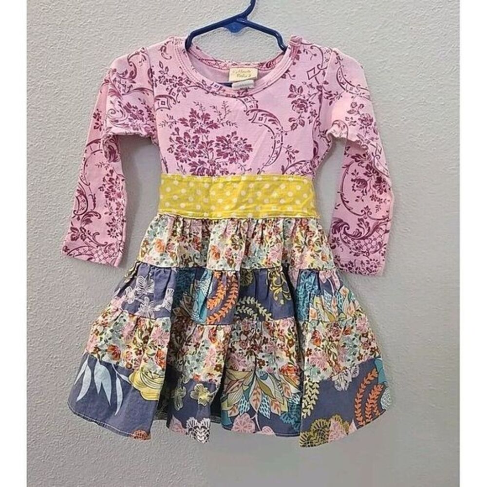 Haute Baby Pieced Tiered Ruffled Dress with Sash Tie‎ Girls Size 2T